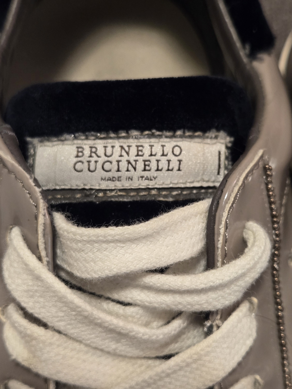 Brunello Cucinelli Women’s Taupe Leather Sneakers Velvet & Monilli Accents EU36